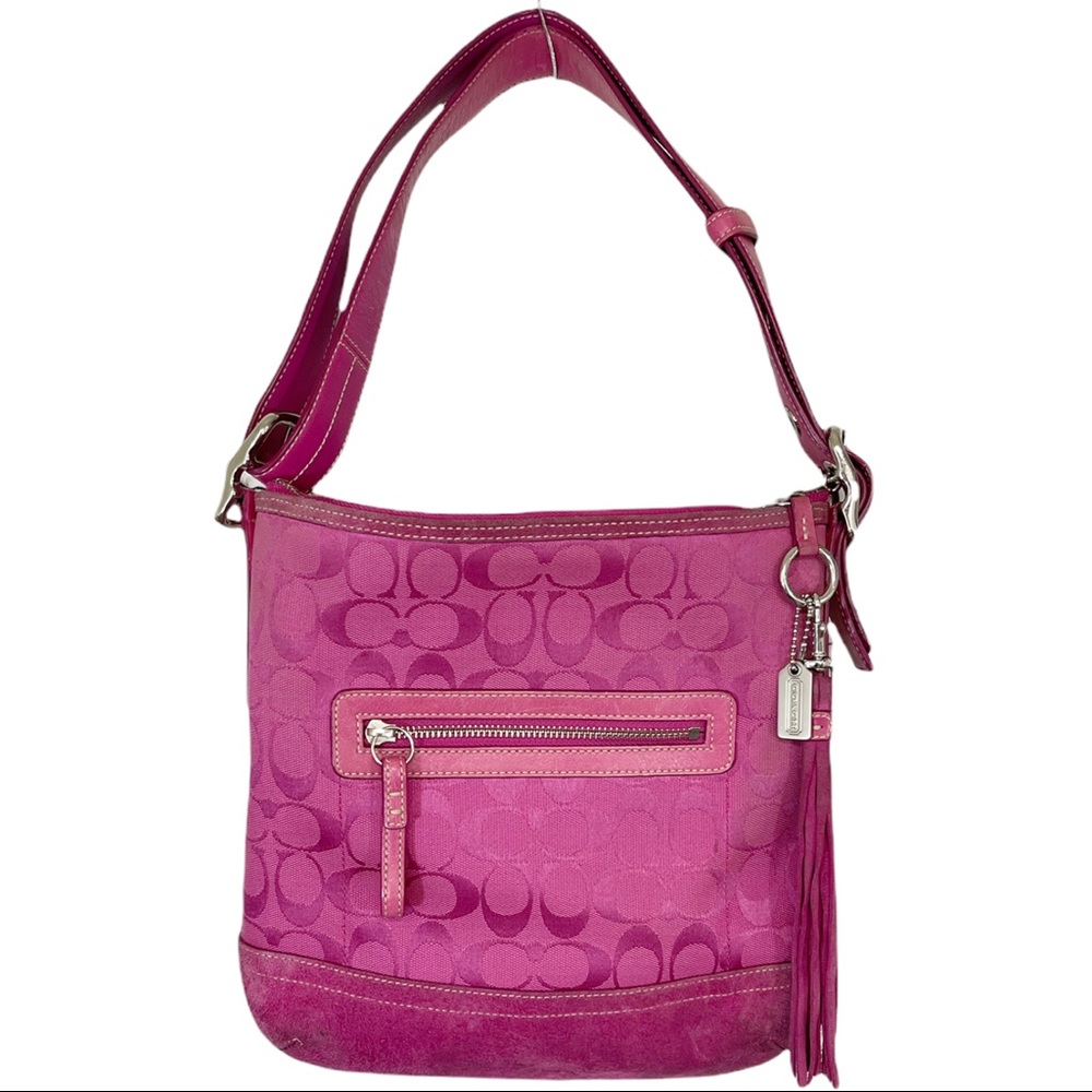 COACH- Pink Logo Fabric Crossbody / Shoulder Bag - Picture 2 of 13